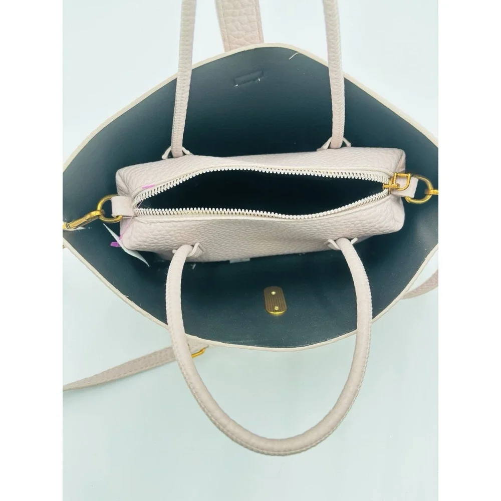 Blush Pink Pebbled Faux Leather Satchel Crossbody‎ Tote Bag Gold Hardware